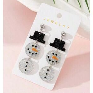 Glitter Snowman Dangle Earrings – Holiday Fun